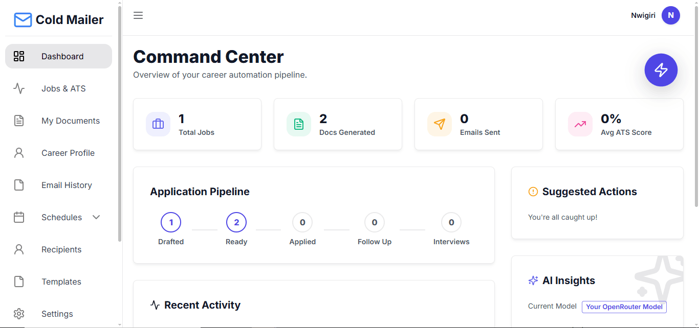 cold email frontend ui screenshot